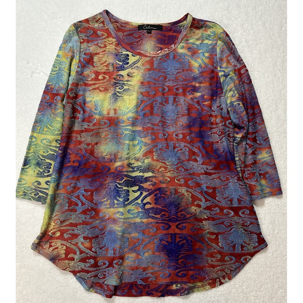 Calessa Womens Size L Paisley 3/4 Sleeve Embroidered Blouse Top (L2)